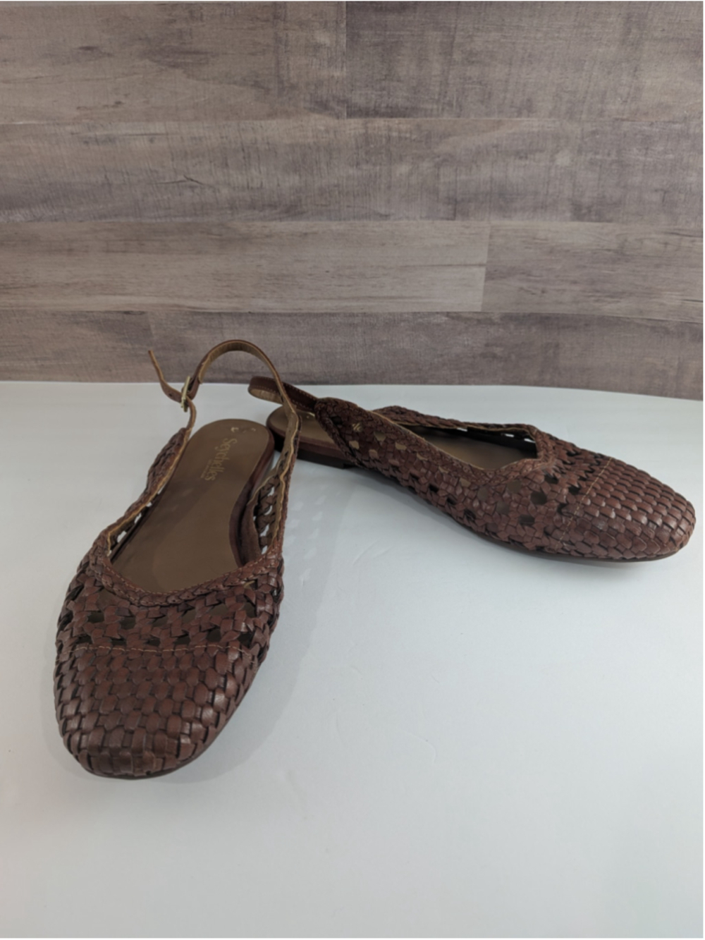 Women's Seychelles Brown Woven Leather Slingback Flats 8.5